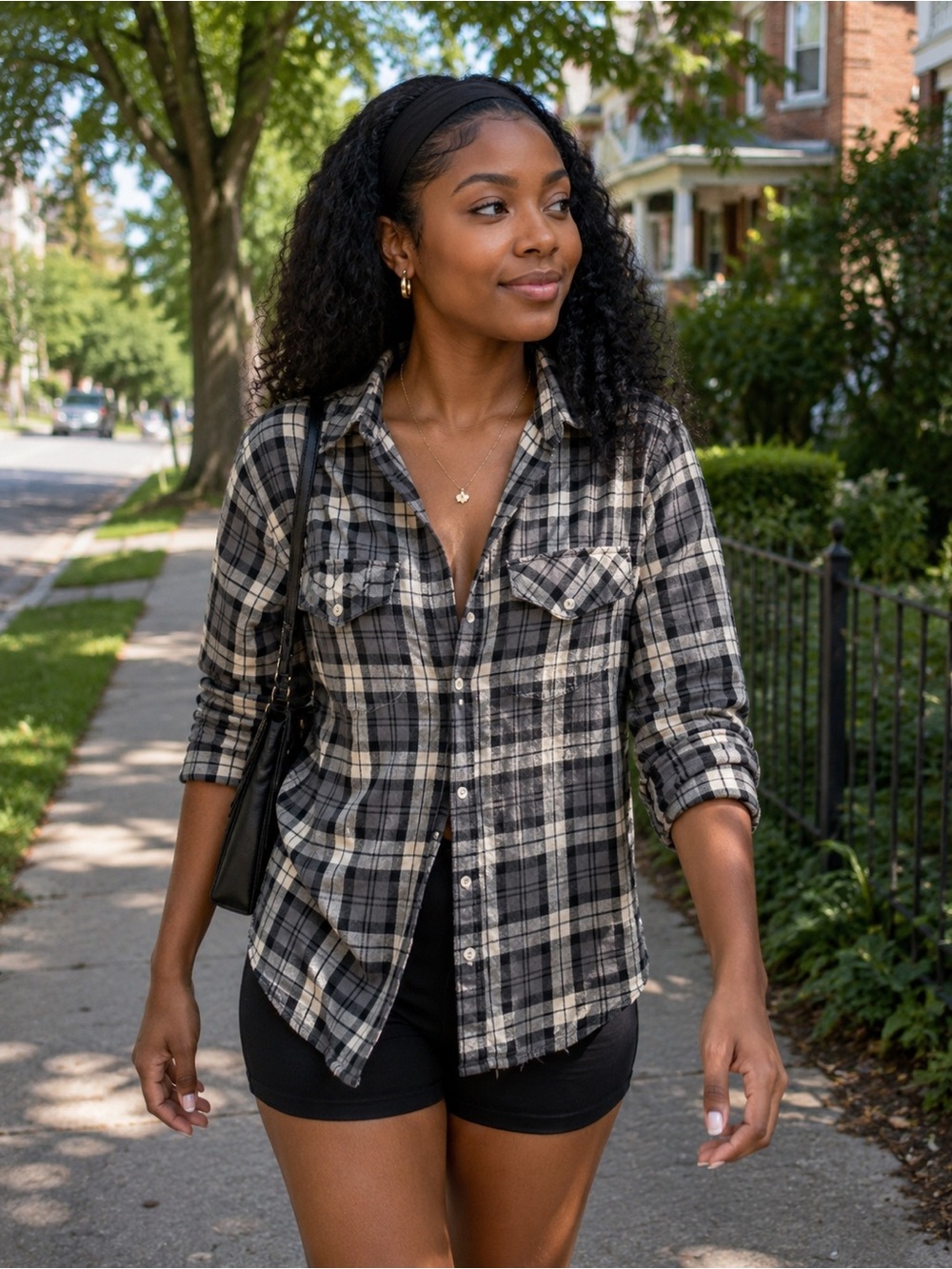 dip Black and White Plaid Button-Down Shirt